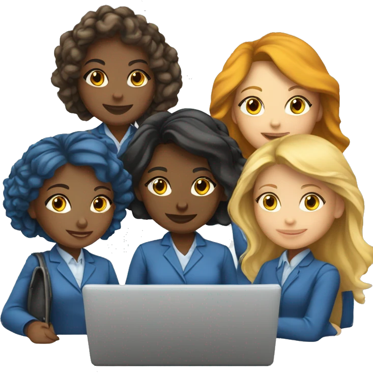 team of 6 white race girls with laptops of Learning and Development in company emoji