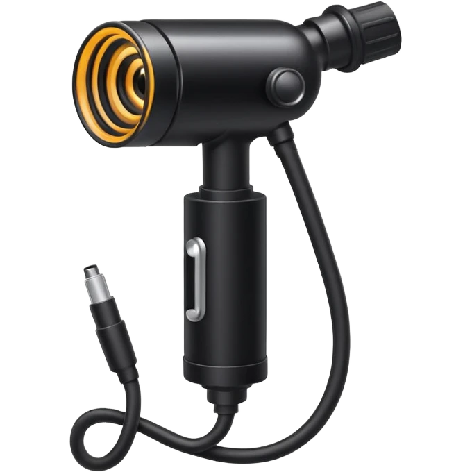 Apple emoji style icon of an endoscope. A minimalist coiled black tube ending in a glowing camera tip. Glossy, rounded, isolated on white background. emoji