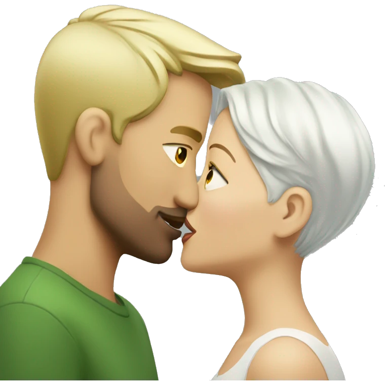 talk blonde white woman kissing short green haired man emoji