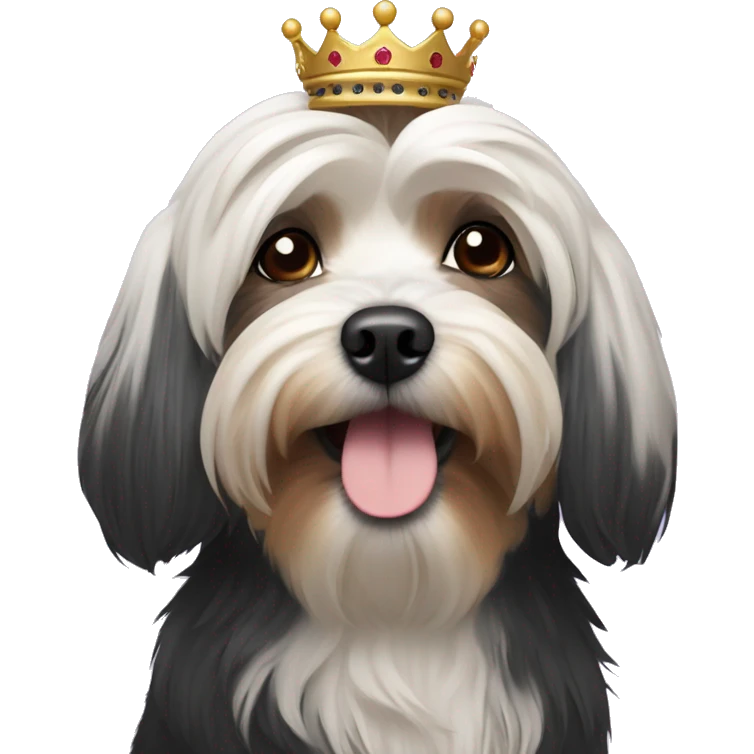 Black Havanese dog with a crown on￼  emoji