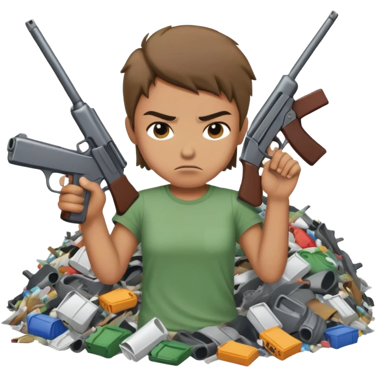 shooting guns into a pile of trash emoji