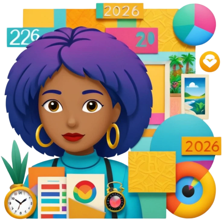 An extremely detailed lifestyle vision board collage for the year 2026. emoji