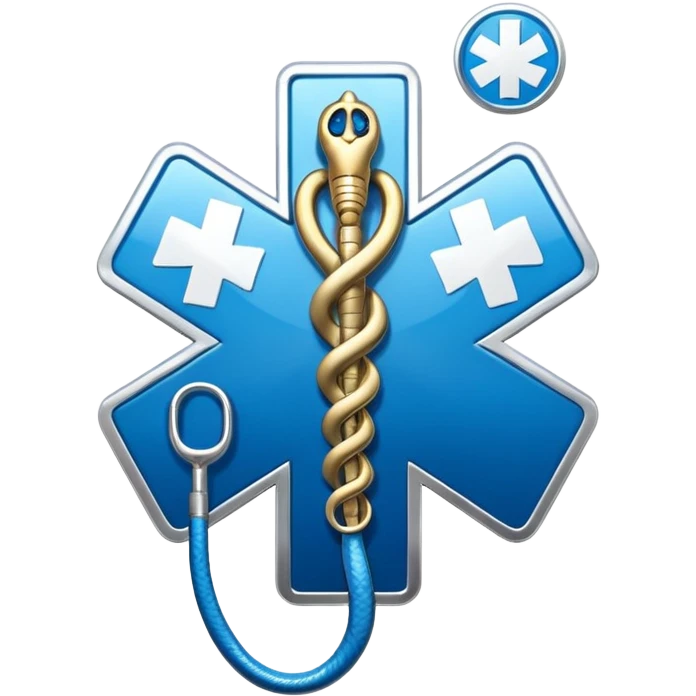 simple blue medical star of life symbol with white rod and snake emblem emoji