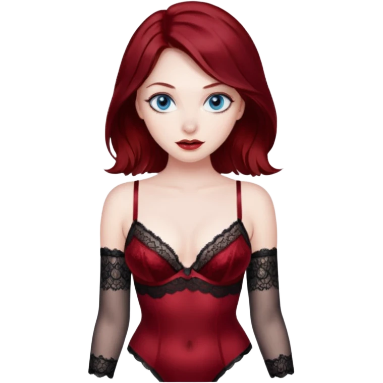 MILF full figure dark red hair blue eyes pale skin lingerie emoji