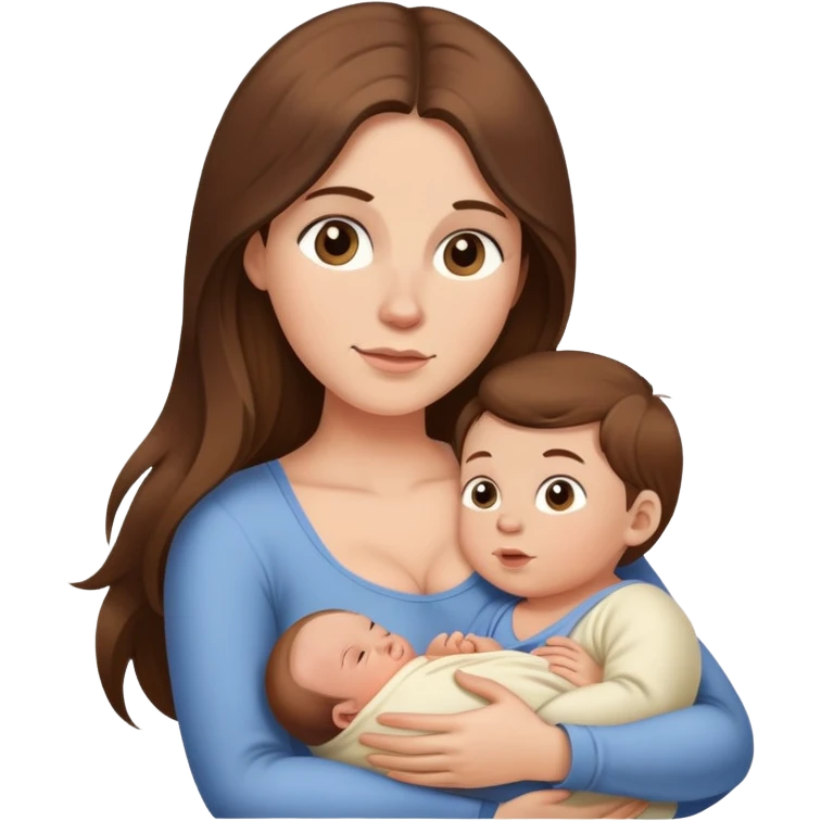 Breastfeeding mom with long hair and baby boy emoji