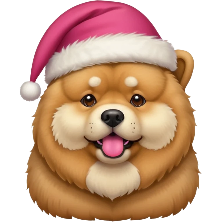 A chow chow dog wearing a santa hat emoji