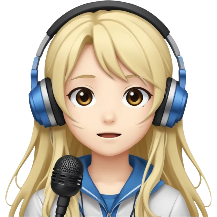 Ruko Yokune, anime-style character with long hair, headphones, and a microphone, cute expression emoji