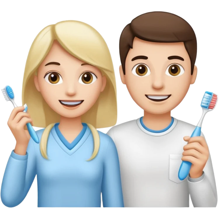 two young adults, a woman and a man, holding a toothbrush and dental floss, on their way to the dentist emoji