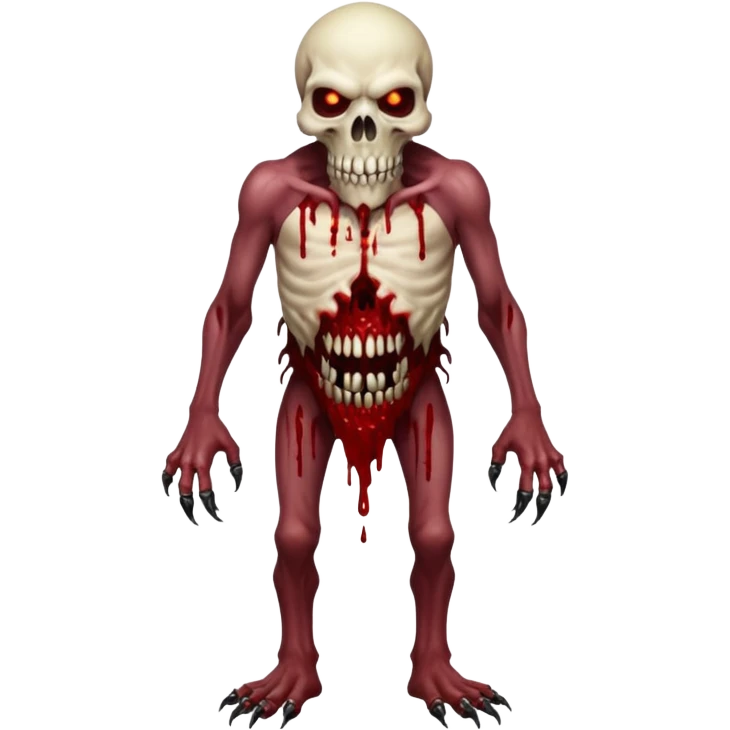A Hideous mutated monster covered in rotton flesh and bloodin the style of your bleeding skull art, full body. Final boss character emoji