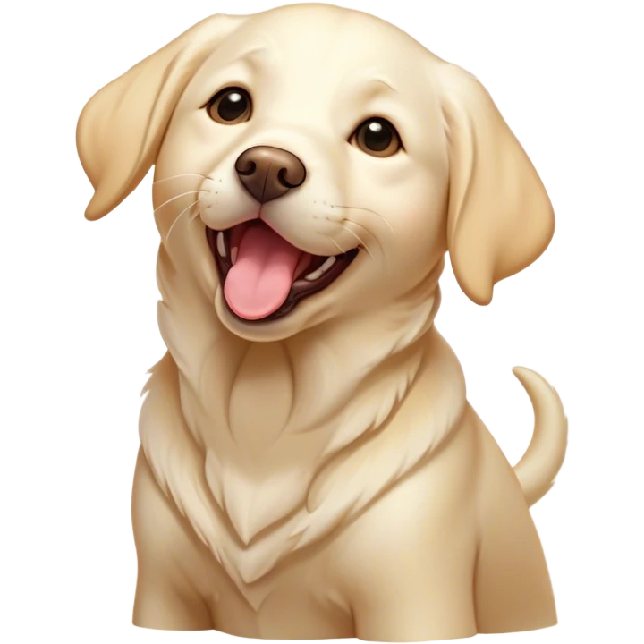 Cinematic Cute Yawning Cream Labrador Portrait Emoji, Head tilted slightly with a dramatic, wide-open yawn, showcasing a smooth cream Fur with a subtle shimmer, floppy ears slightly drooping, round warm eyes barely open in drowsy contentment, Simplified yet irresistibly adorable features, highly detailed, glowing with a soft, cozy glow, high shine, relaxed yet expressive, stylized with a touch of whimsy, bright and endearing, soft glowing outline, capturing the essence of a sleepy yet affectionate companion, so drowsy it feels like it could stretch out of the screen and curl up for a nap! emoji