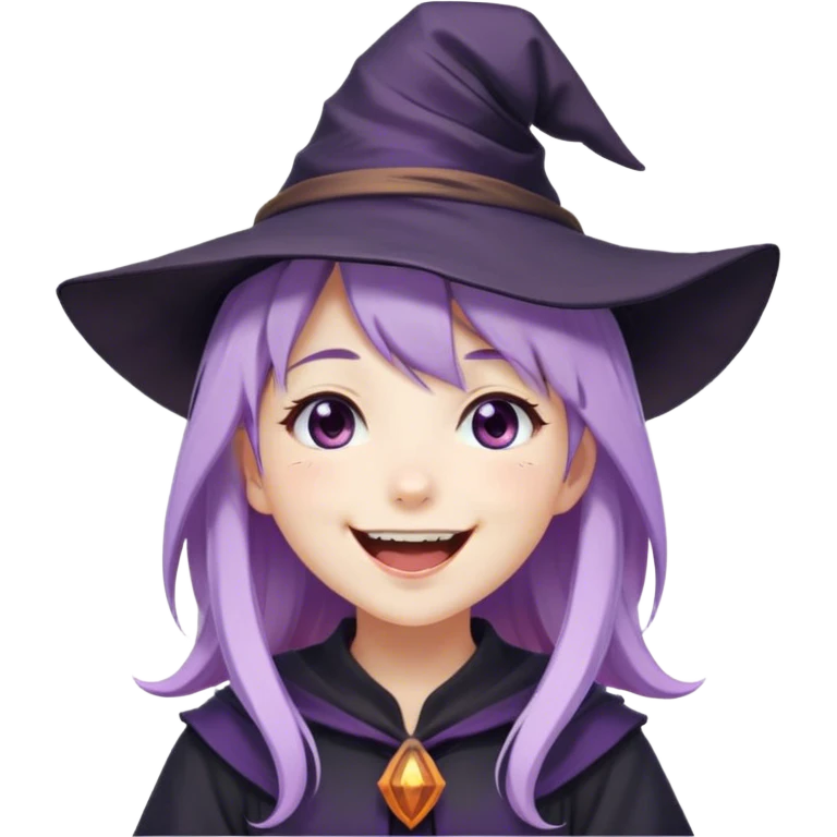 cute anime girl with lilac hair in a witch hat laughing emoji