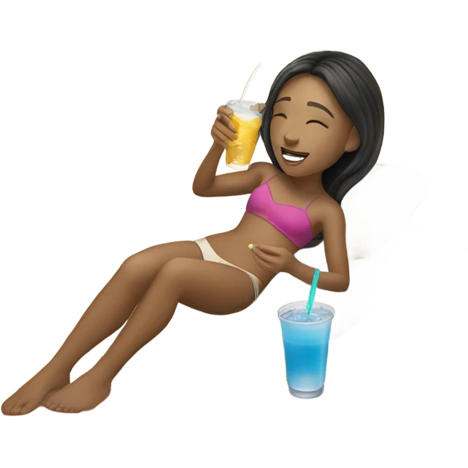 Light skinned Girls laying at the beach with a drink in her hand emoji
