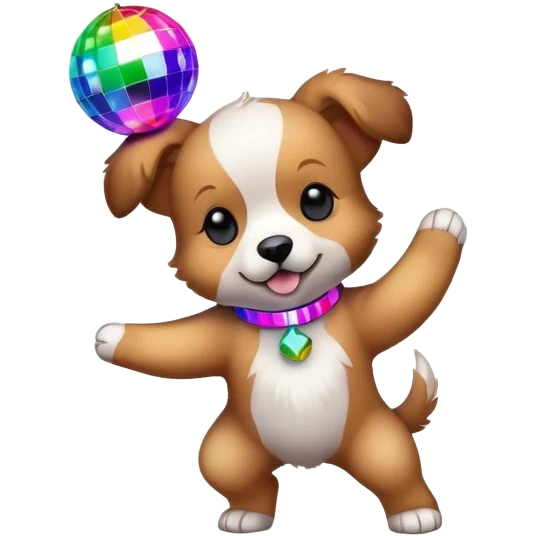 puppy dancing under a disco ball with colorful lights emoji