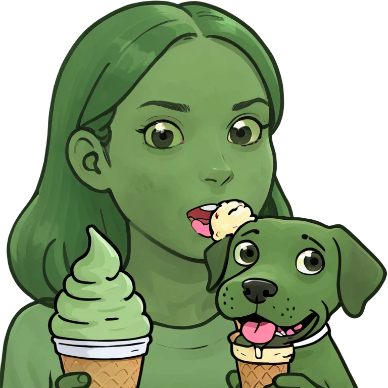 girl eating icecream with a dog emoji