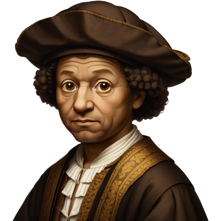 Cinematic Realistic portrait of Rembrandt, shown as a master artist with deep, introspective eyes and richly detailed period clothing, rendered with dramatic chiaroscuro lighting that emphasizes his legacy emoji