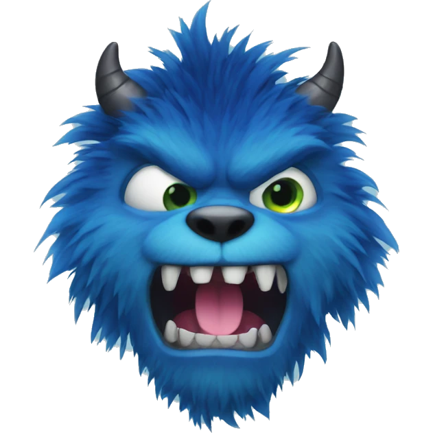 A monster with blue fur and sharp teeth. emoji