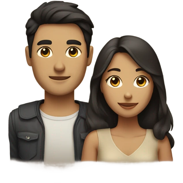 A couple man and woman Both have dark hair, with in the middle of them. A Husky. Golden beige emoji