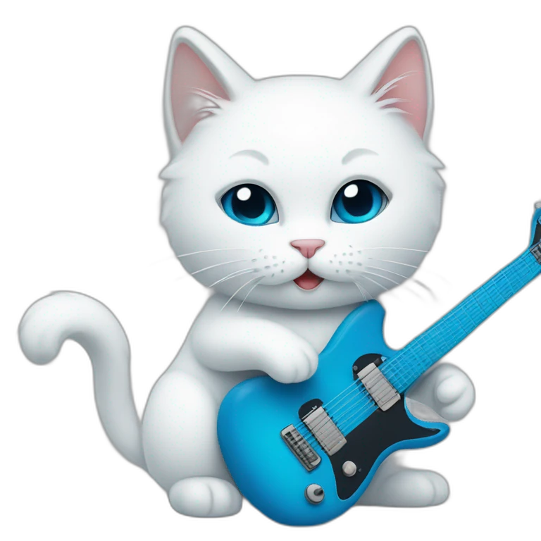White Cat playing a blue eletric guitar emoji