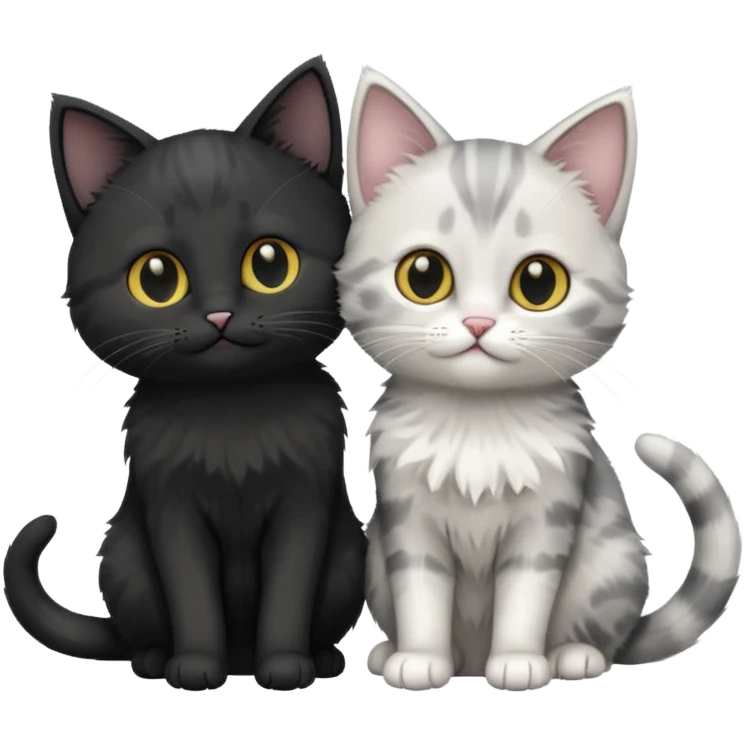 White and grey kitten and black cat emoji