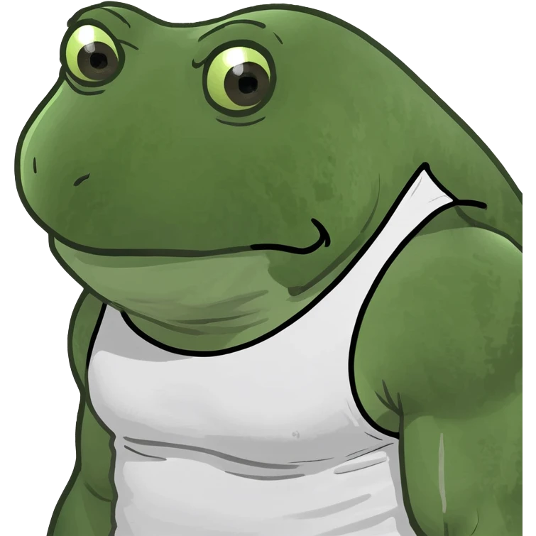 Incredibly muscular, roided up bufo, extra creatine, wearing white tank top with sweat stains emoji