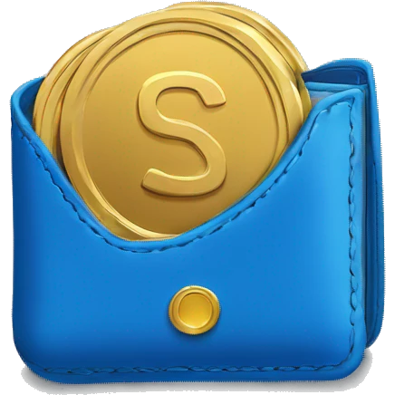 A blue wallet with a gold coin on the front, angled to the front emoji
