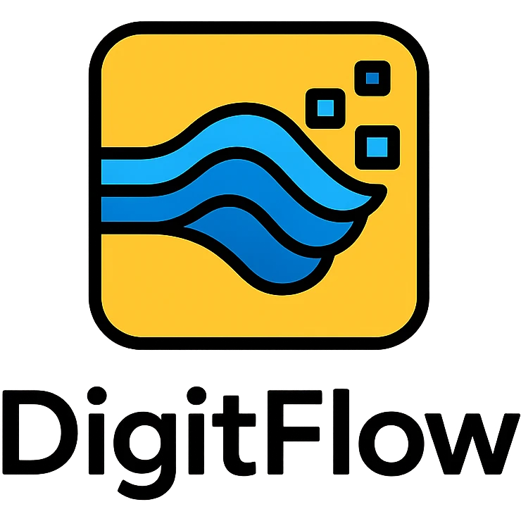 modern tech icon for DigitFlow incorporating a digital flow or data stream emoji
