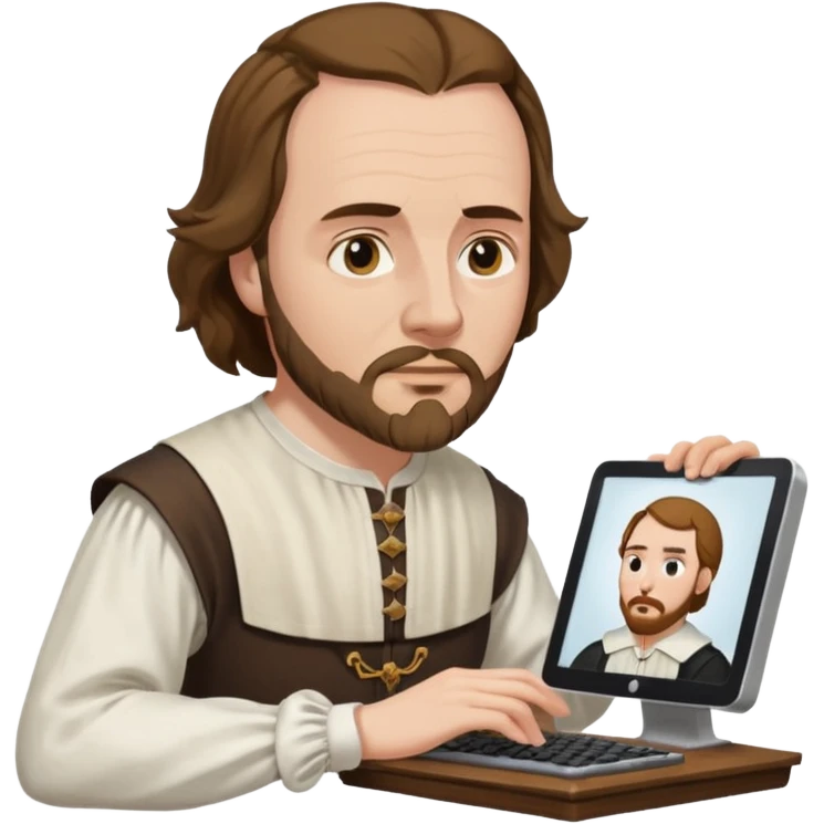 Shakespeare portrait very faithful to original portrait dealing with a computer emoji