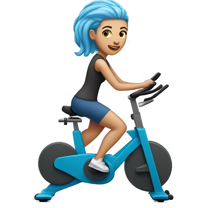 White Girl with blue hair riding stationary bike  emoji