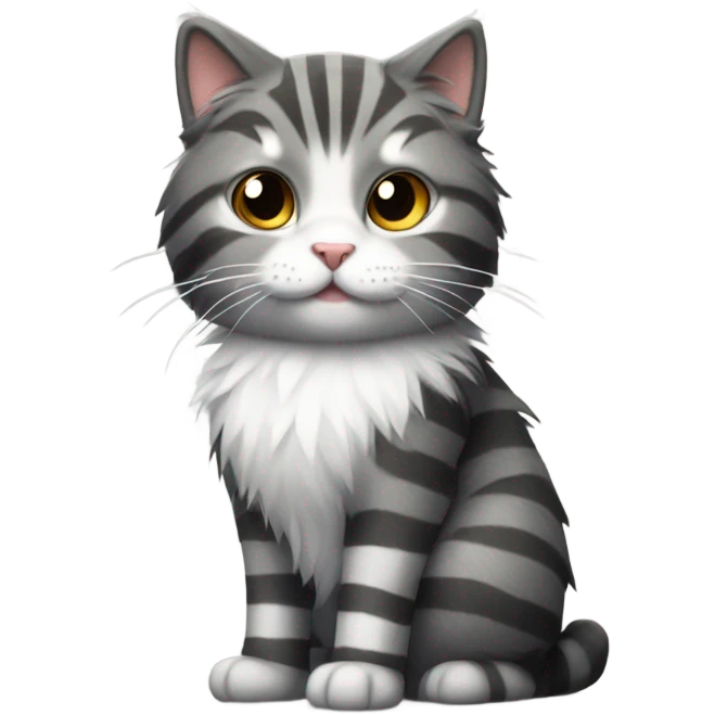 Striped dark grey and white fluffly cat emoji