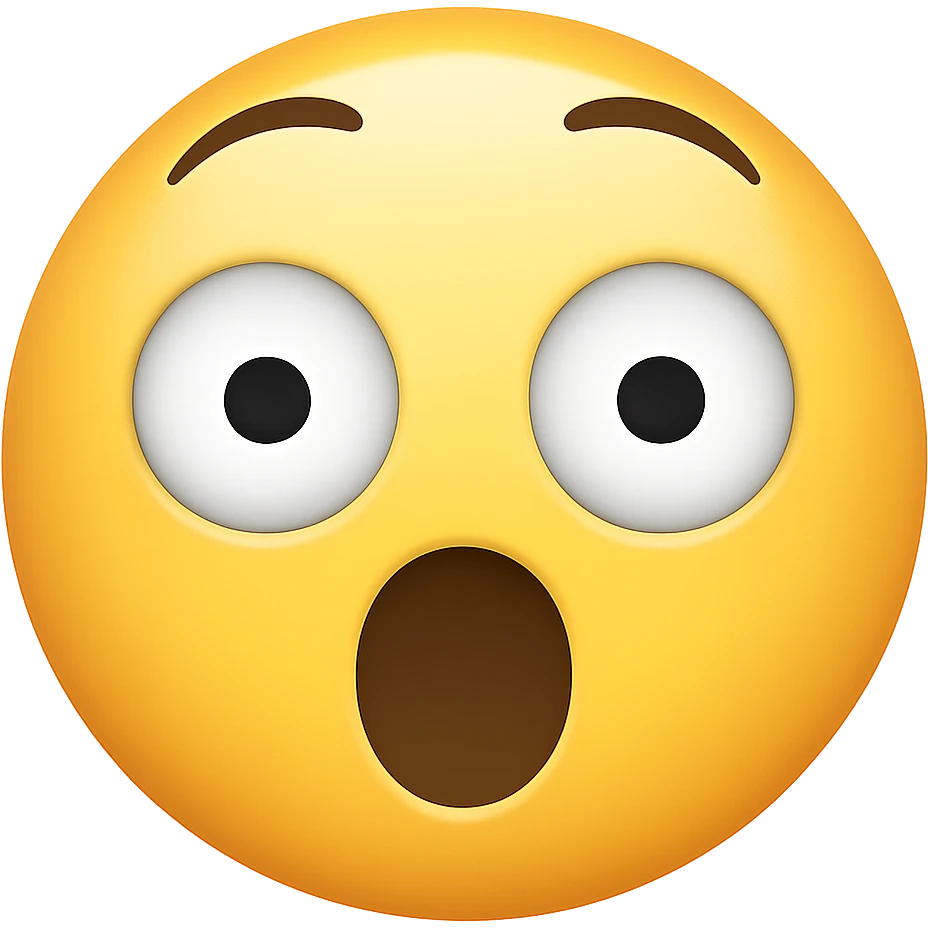Create a shocked emoji in classic apple emoji style with no background, variant 6. The emoji should express surprise with wide eyes and open mouth, consistent with the classic emoji look. emoji