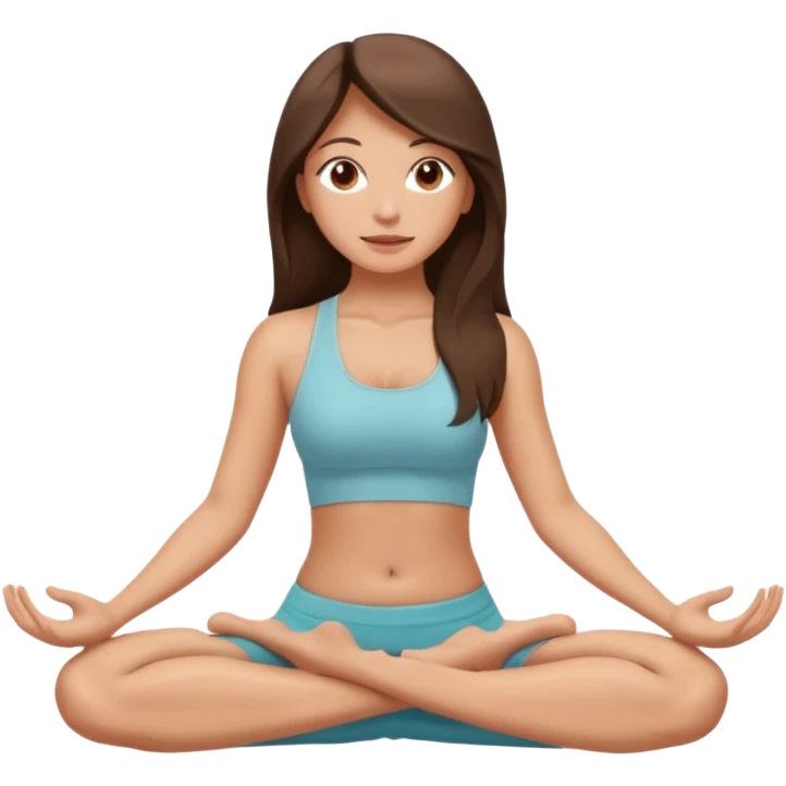 Девушка брюнетка с длинными волосами, костями глазами занимается йогой. Картинка должна были в цветах: бежевый, бледно коасгый и коричневый emoji