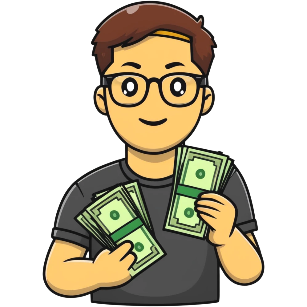 A young man with black glasses and money emoji