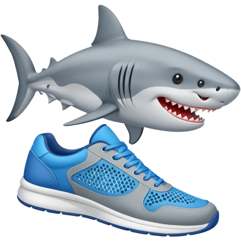 Un tiburón con zapatos tenis azules puestos emoji