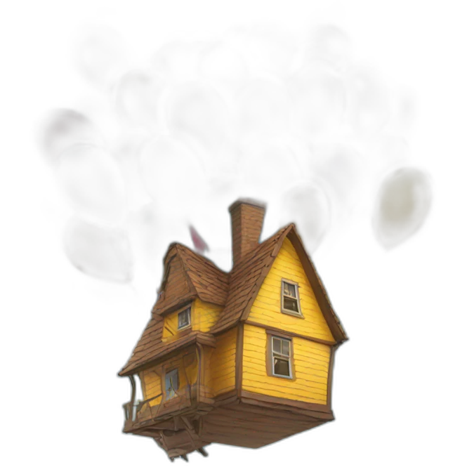 Flying house with lot of balloons emoji