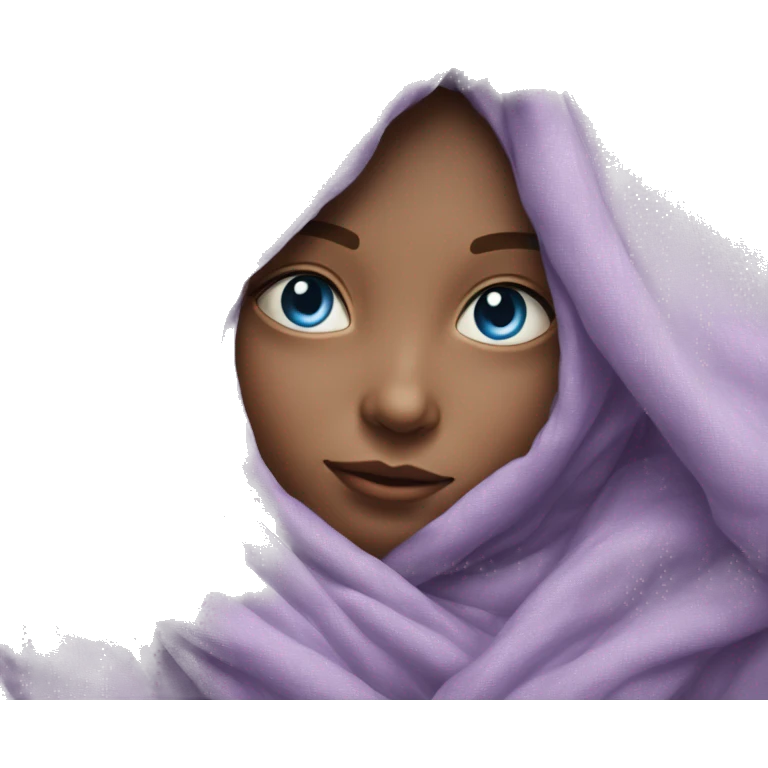 Realistic lilac blanket wrapped around young girl with blue eyes emoji