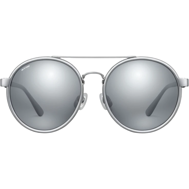 A pair of luxury sunglasses emoji with silver chrome frame, smooth rounded lenses, reflective metallic surface, high-end swag aesthetic, minimal and clean design, iOS emoji style, centered, white background emoji