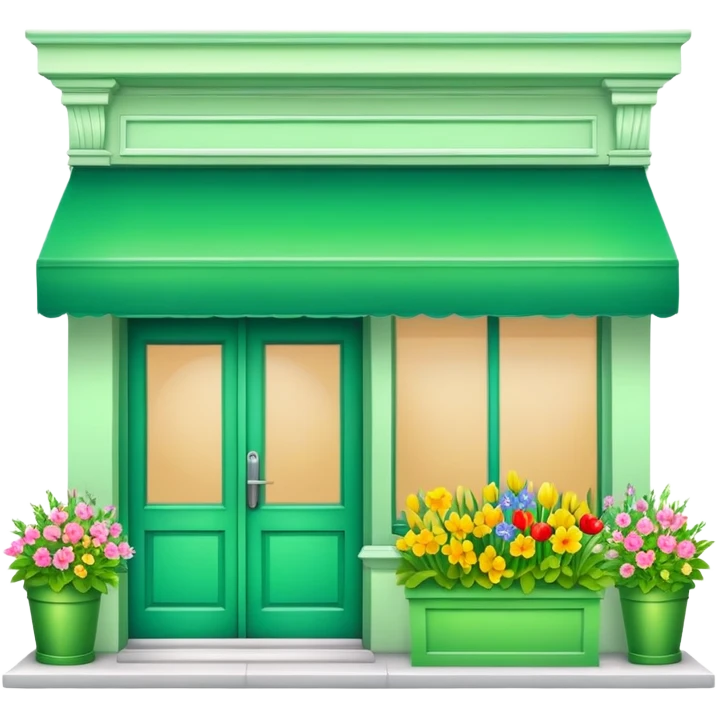 green store front with spring flowers in the window emoji