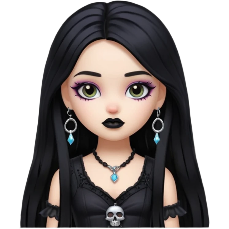 goth aesthetic, pretty bratz, accessoires,  black long hair emoji
