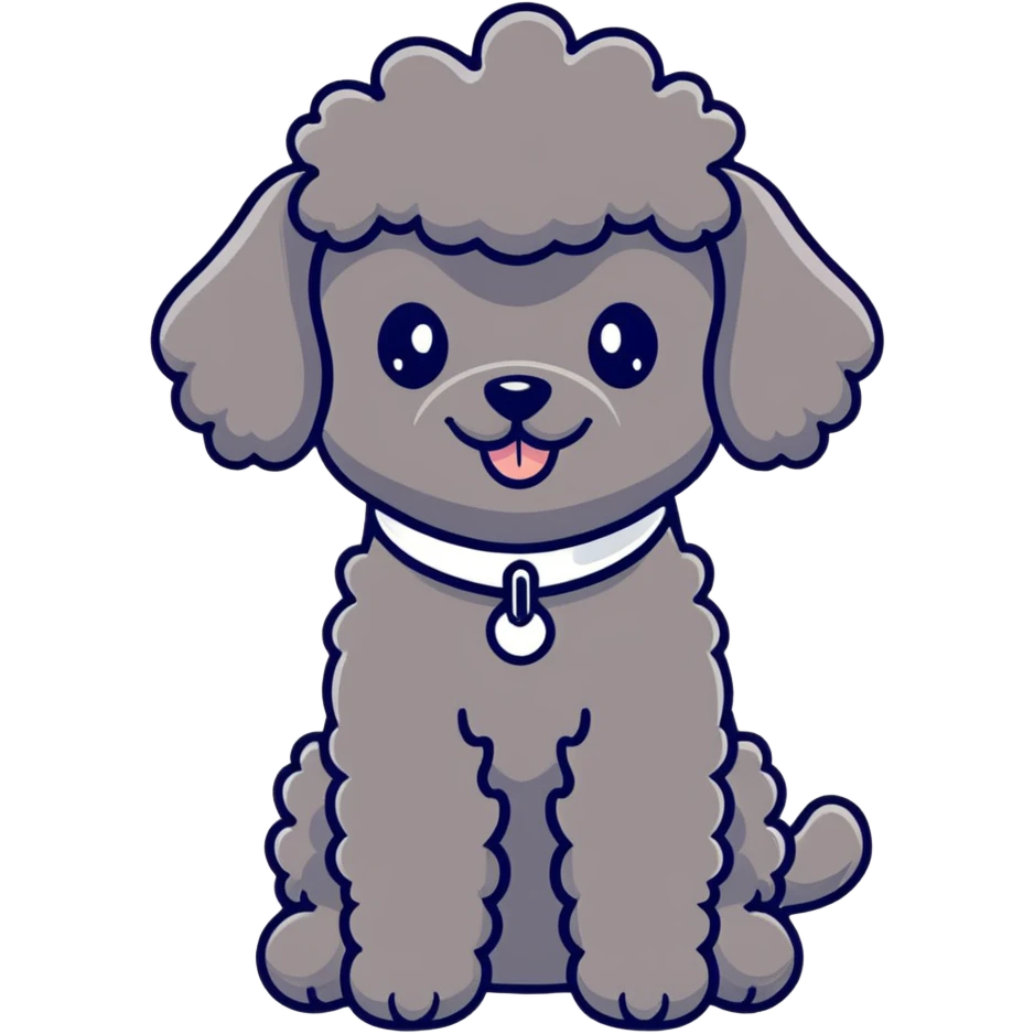 cute black french poodle with classic poodle pompoms emoji