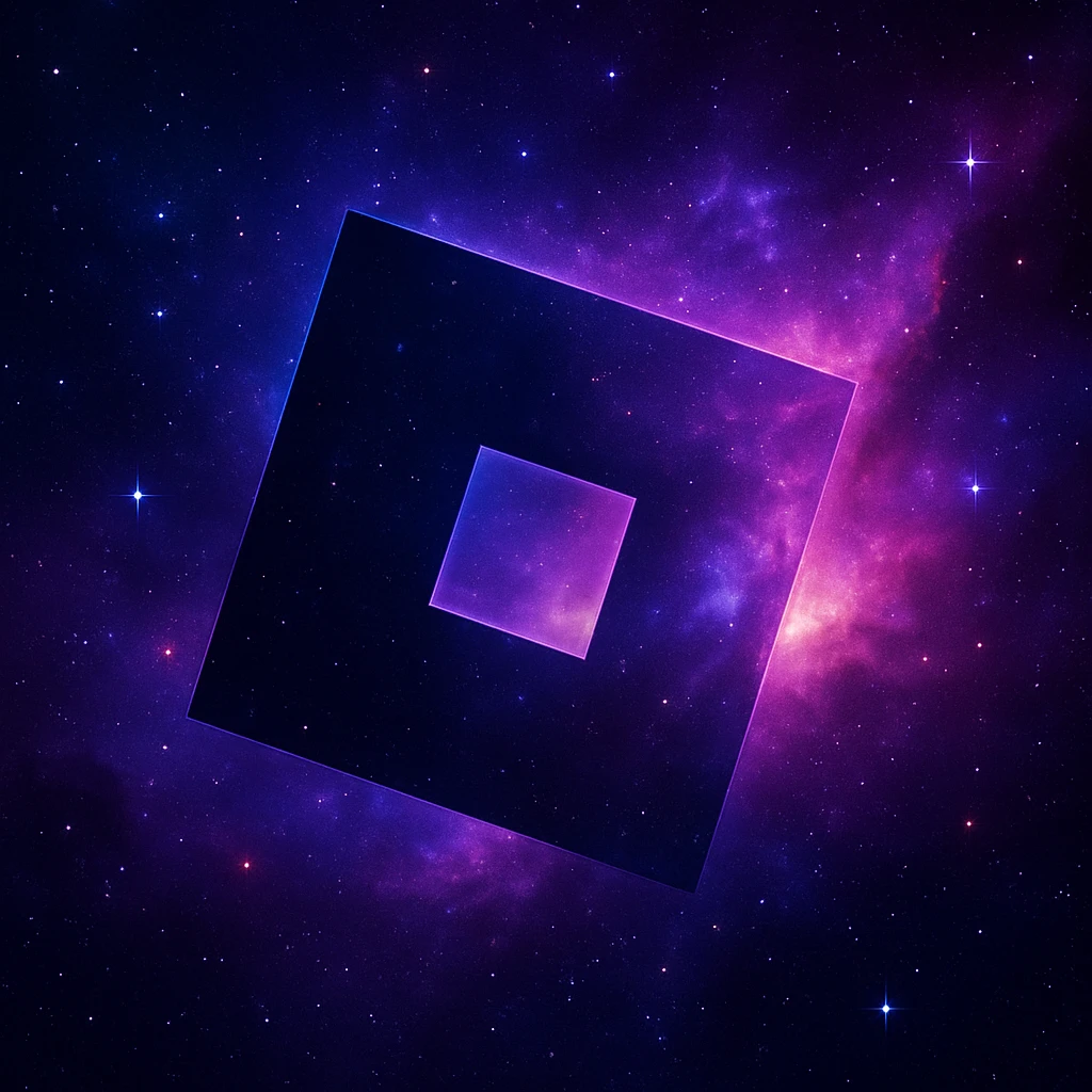 Transform the Roblox logo into a space theme with stars, galaxy colors, and cosmic effects, while keeping the logo shape clear and recognizable. emoji
