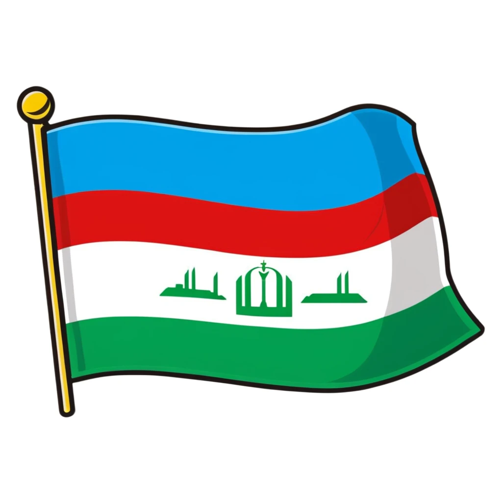 Iraqi Turkmen flag - a sky blue rectangular flag with a white crescent moon and star in the center. There is one straight white horizontal line across the top of the moon and another straight white horizontal line below the moon. emoji