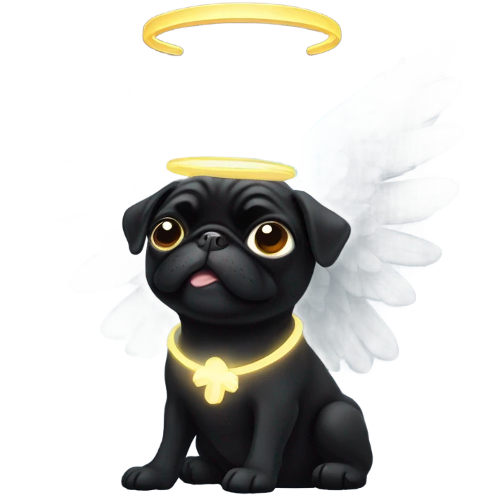 Black Pug with angel wings and halo emoji