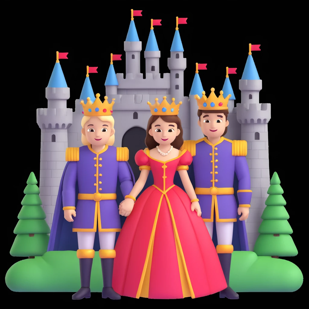 young king and queen posing, castle background emoji