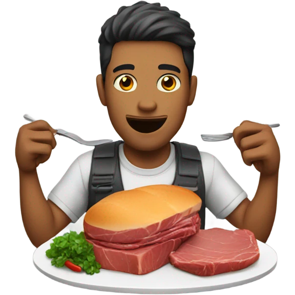 a guy eating a meat emoji