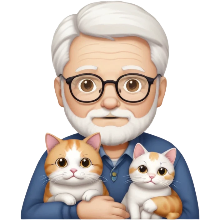 old man with white hair and glasses holding fat calico cat emoji