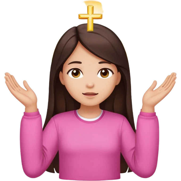 Girl long dark brown hair light medium skin worship God pink shirt emoji