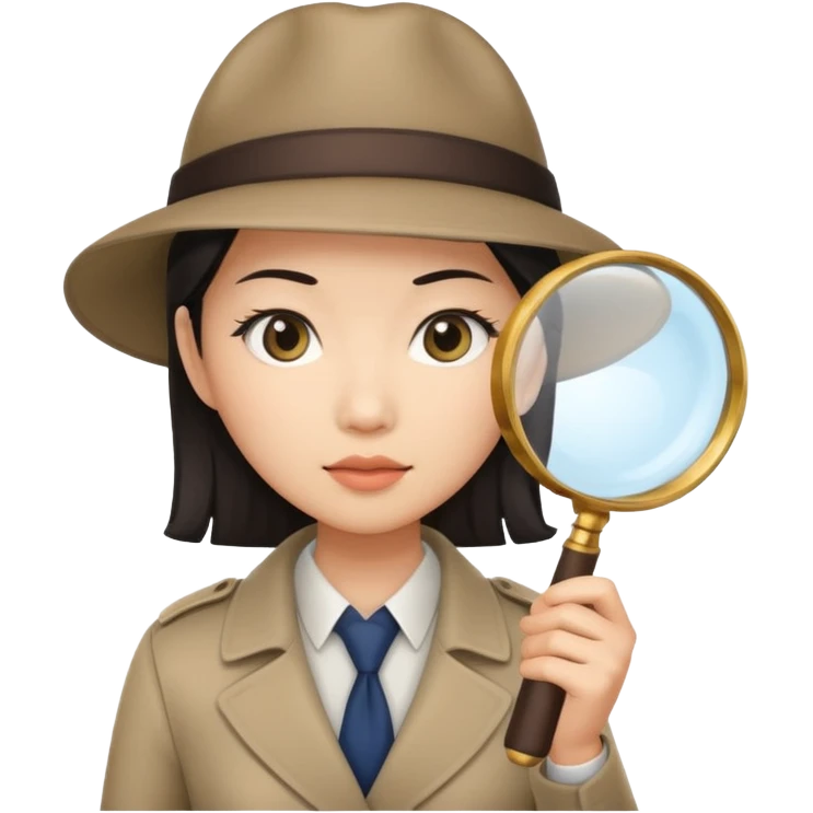 female detective, asian, magnifying glass emoji