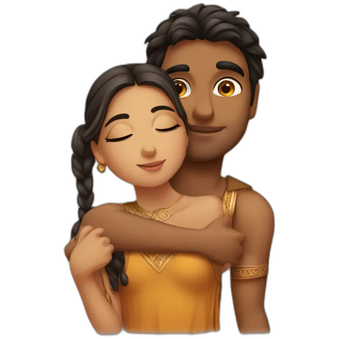 Greek girl kissing indian boy's cheek emoji