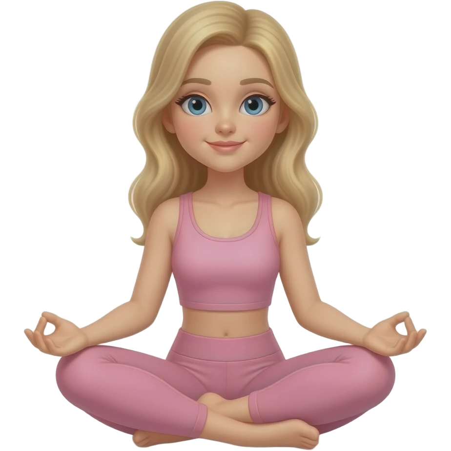 beautiful blonde girl meditating in pink top and leggings emoji