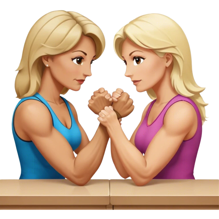 One blond and one brunette Two fitness ladies in their 50’s arm wrestling  emoji